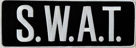 S.W.A.T. BACK PATCH - WHITE ON BLACK - SEW ON.